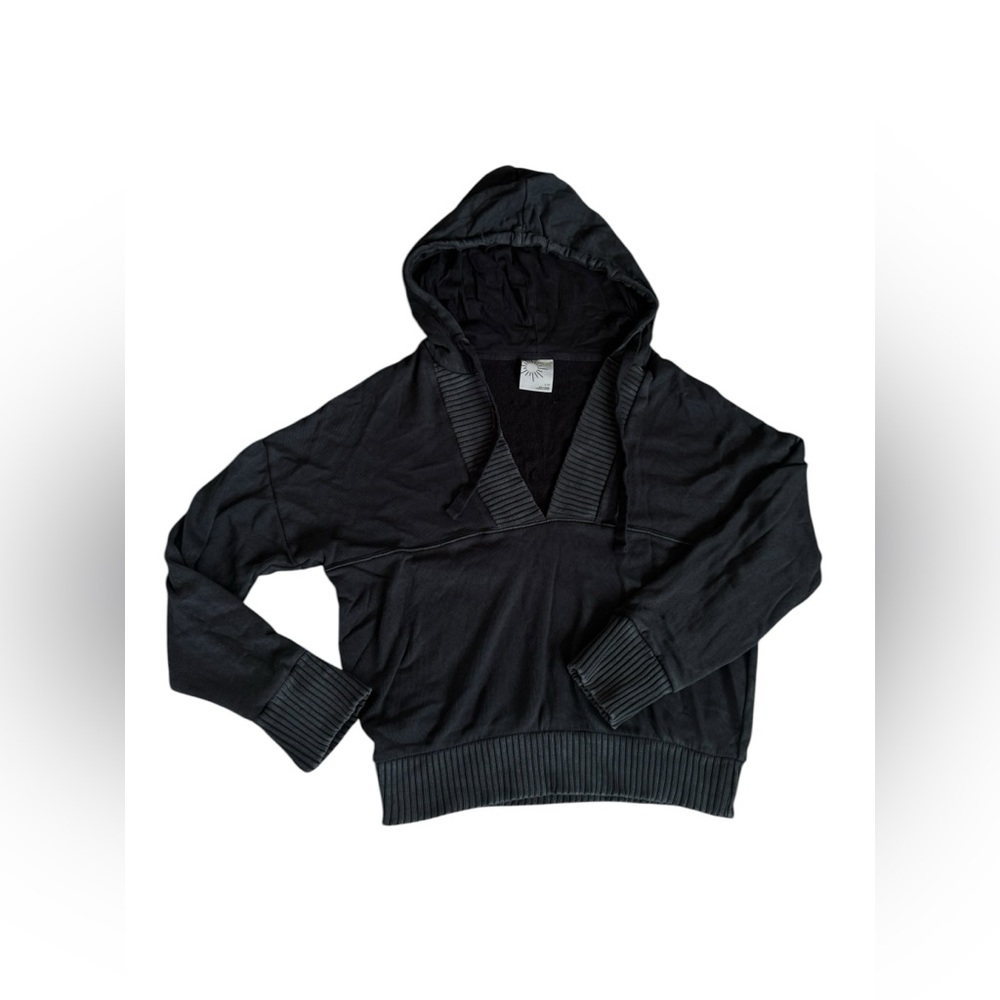 Offline by Aerie  Black V-Neck Hooded Pullover cotton sweatshirt